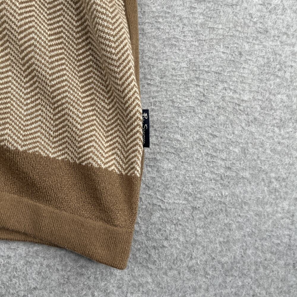 Ben Sherman Knit Shirt Large Beige Chevron Button Up Short Sleeve Mens New NWT - Picture 2 of 10